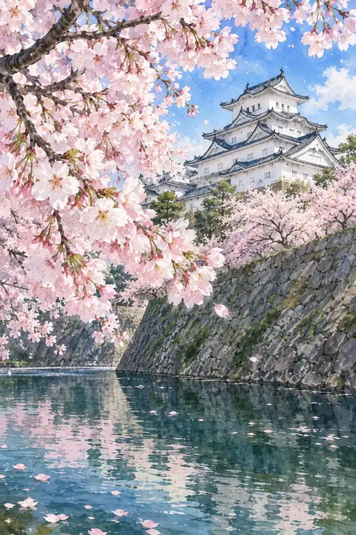 濠水に花筏浮かぶ