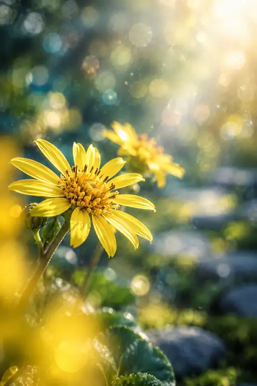 石畳の小径に仰ぐ金光の花