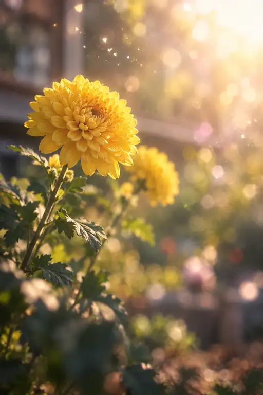 陽だまりの塵光と黄金菊