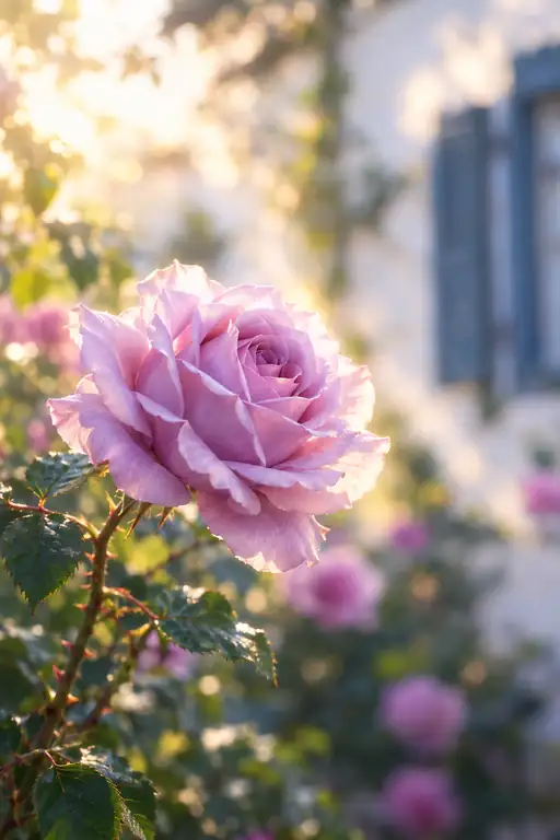 Morning Rose Beside the Azure Shutter