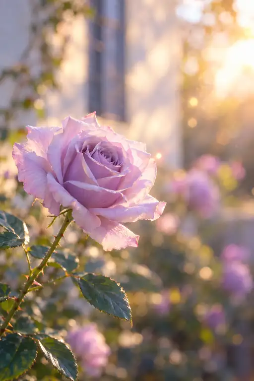 Silver Mauve Rose in the Sunlit Court