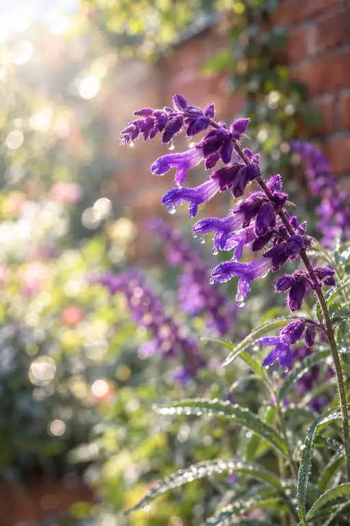 朝露こぼれる紫花サルビア