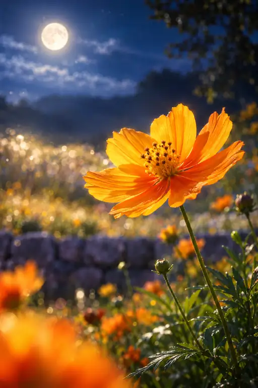 Saffron Bloom beneath the Midnight Moon