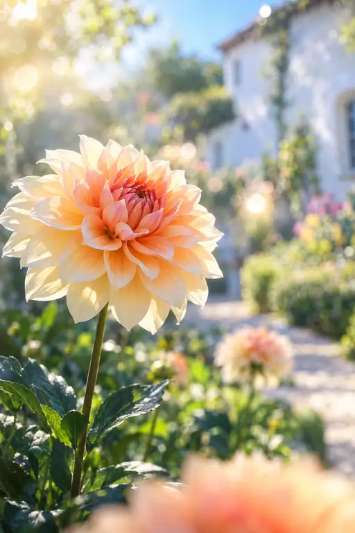 Apricot Dahlia on the Estate Pathway