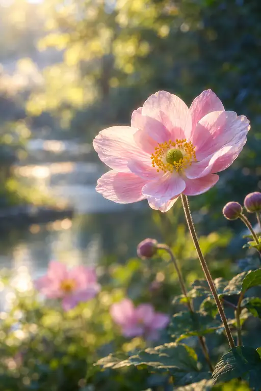 Sunset Glow and the Rose Japanese Anemone