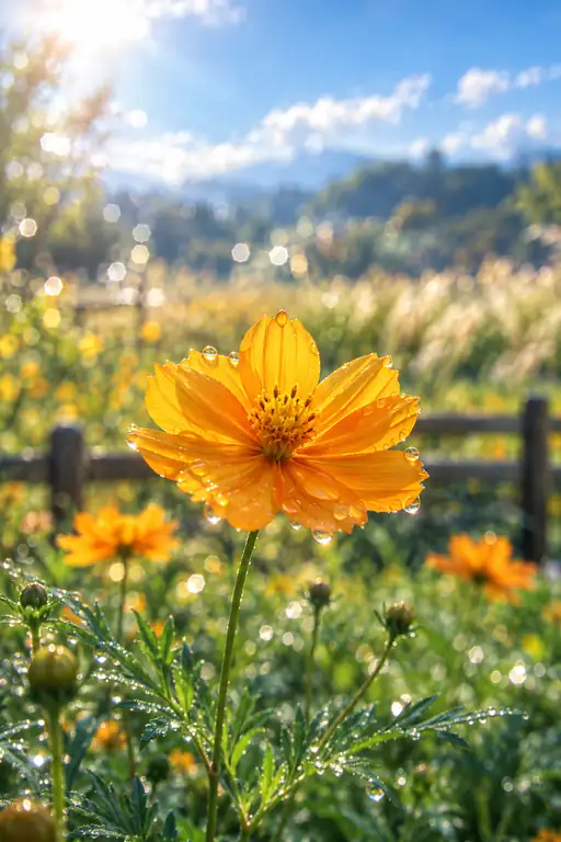 Autumn Meadow and the Dew-Crowned Cosmos