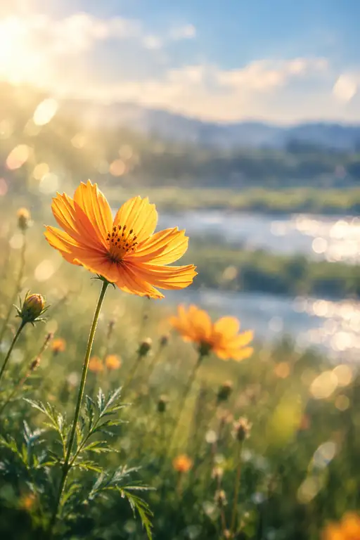 Morning Radiance and the Sunlit Yellow Cosmos