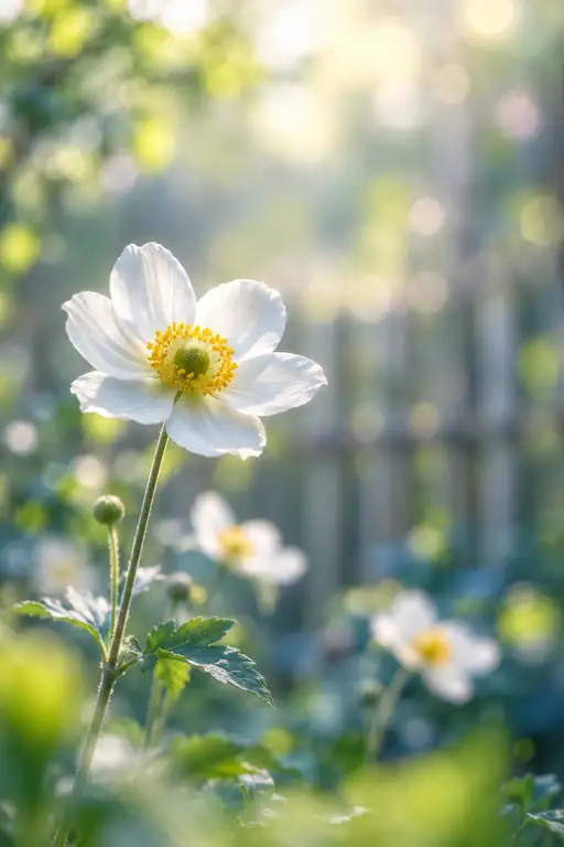 Radiant White Anemone along the Garden Paling