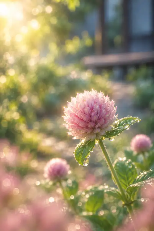Sunlit Morning Radiance and the Pink Globe Amaranth