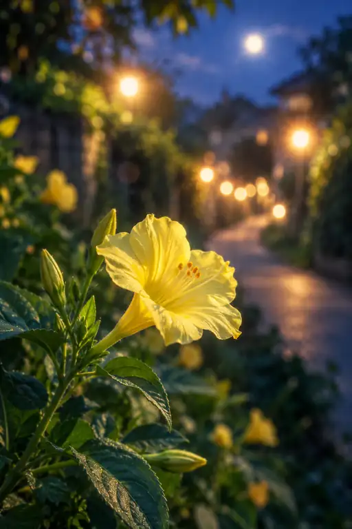 街灯の温もりに咲く宵の花