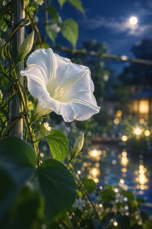 Luminous Bloom upon the Moonlit Pool