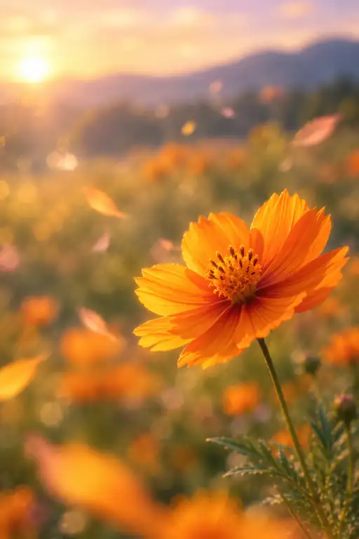 夕映えの風に舞う黄金の花吹雪