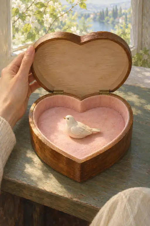 Little Bird of Hope in a Wooden Heart