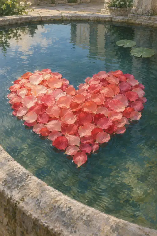 Rose Petal Heart in the Stone Basin