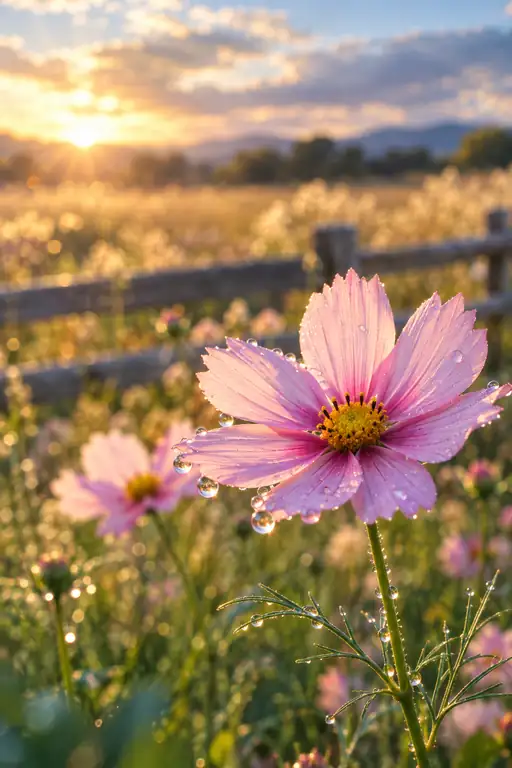 Morning Dew Diamonds upon the Meadow Fence