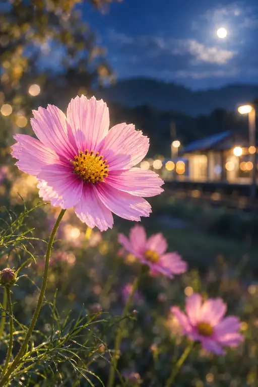 夜汽車を待つ駅畔の秋桜
