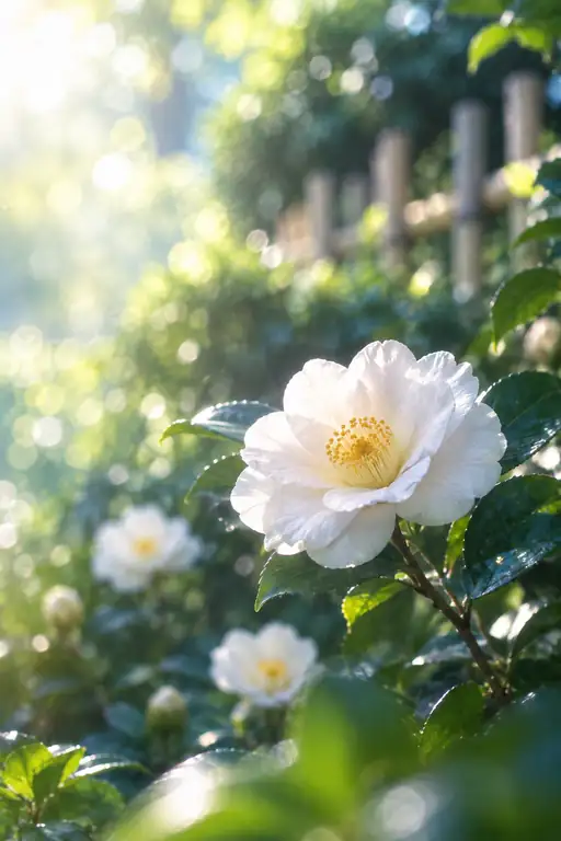 竹垣の朝日に透ける白妙