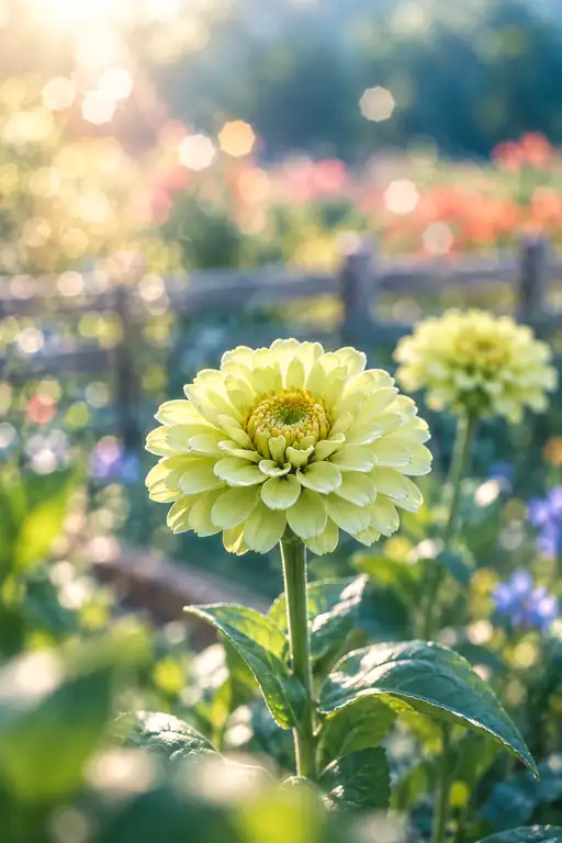 木柵の朝光に花開く淡黄