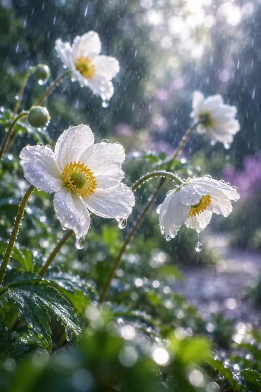 Raindrops on White Anemone