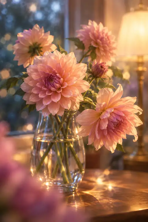 Dahlias in Amber Lamplight
