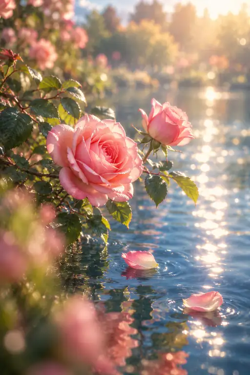Floating Petal on the Glimmering Pool