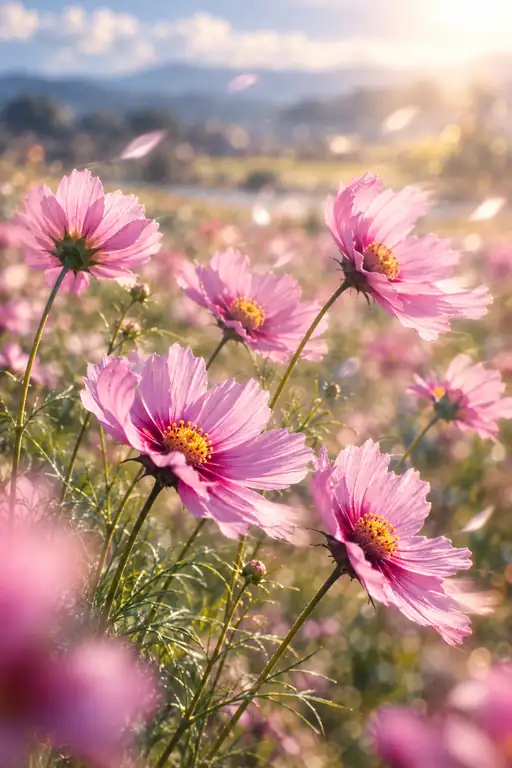 Cosmos Petals Dancing in Autumn Breeze