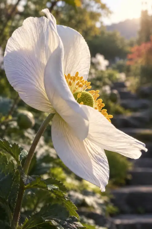 Profile of White Anemone in Sun