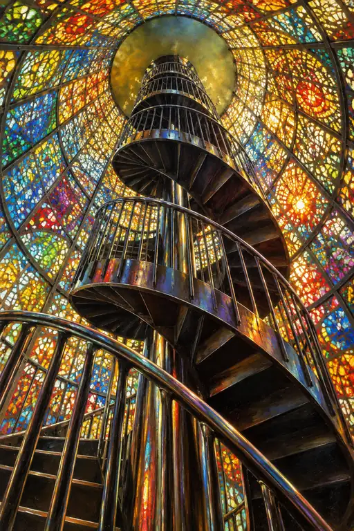 Spiral Ascent Through Stained Radiance