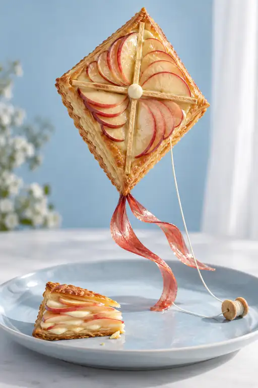 Red Ribbons beneath an Apple Kite