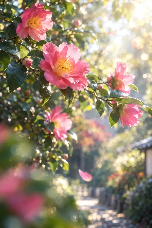 石畳に落ちる一枚の花びら