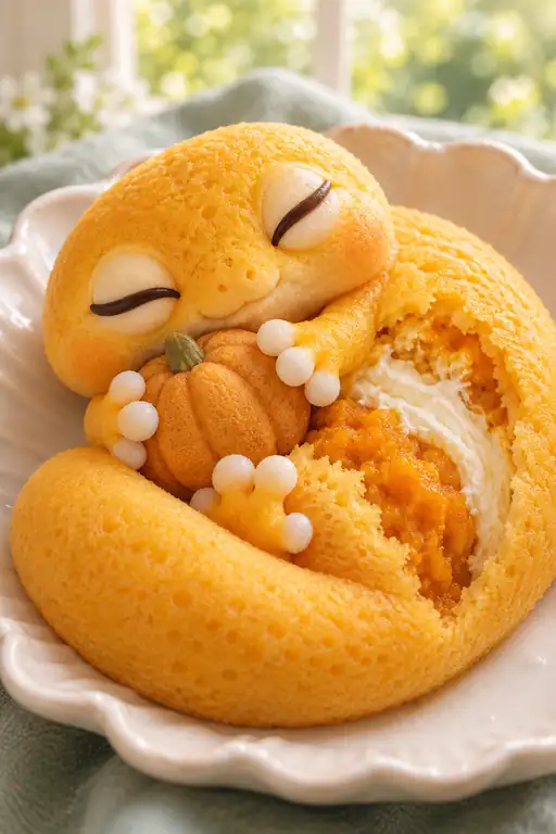 小さな南瓜を抱いてまどろむ